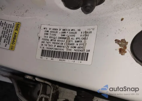 2011 Acura Tl 3.5 из США, поврежденный, VIN 19UUA8F25BA006042